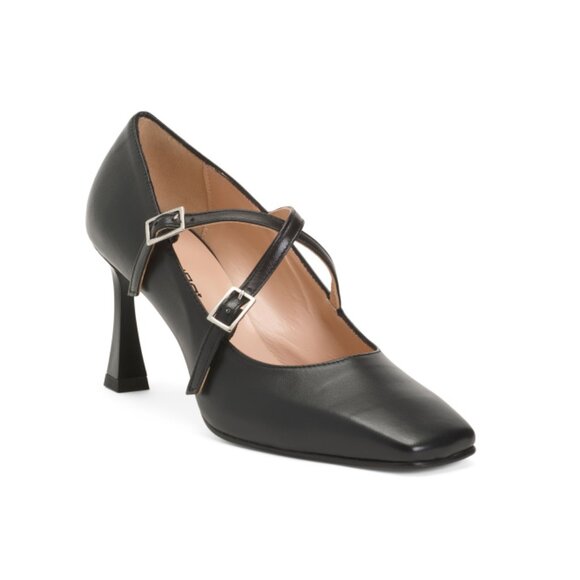OROSCURO Black Made In Italy Leather Kitten Heel Shoes
